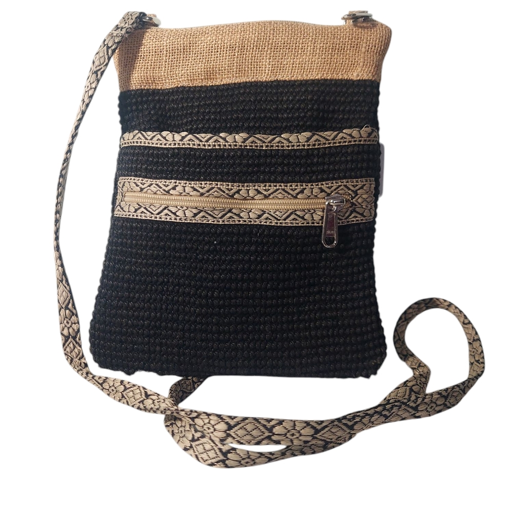 Green Jute Stylish Black and Tan Woven Shoulder Bag